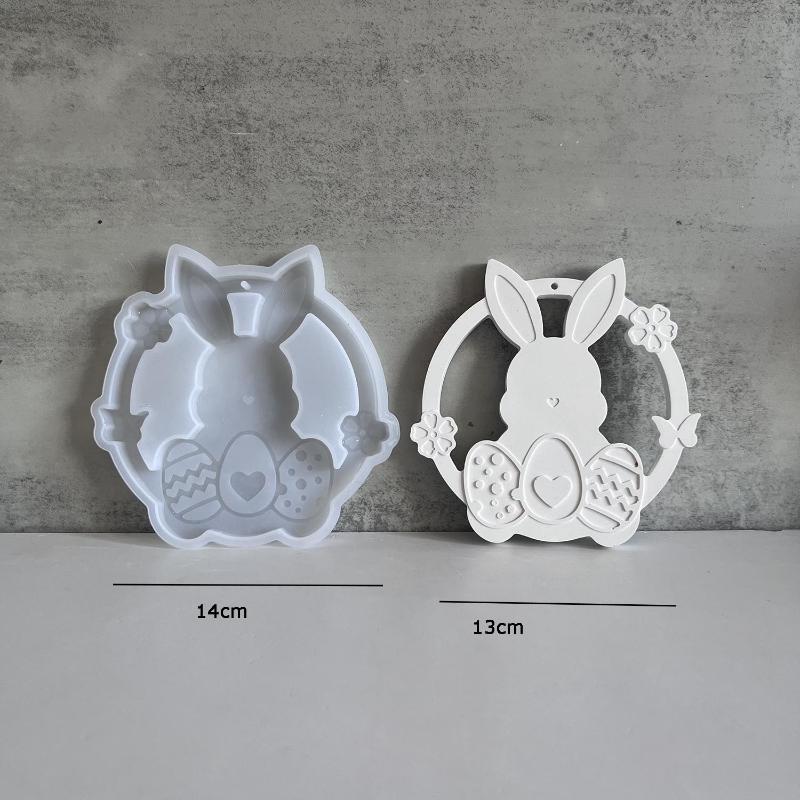 Easter Wall Decoration Irregular Circular Rabbit Silicone Mold DIY Flower Wreath Bunny Hang Tag Gypsum Ornament Resin Mold