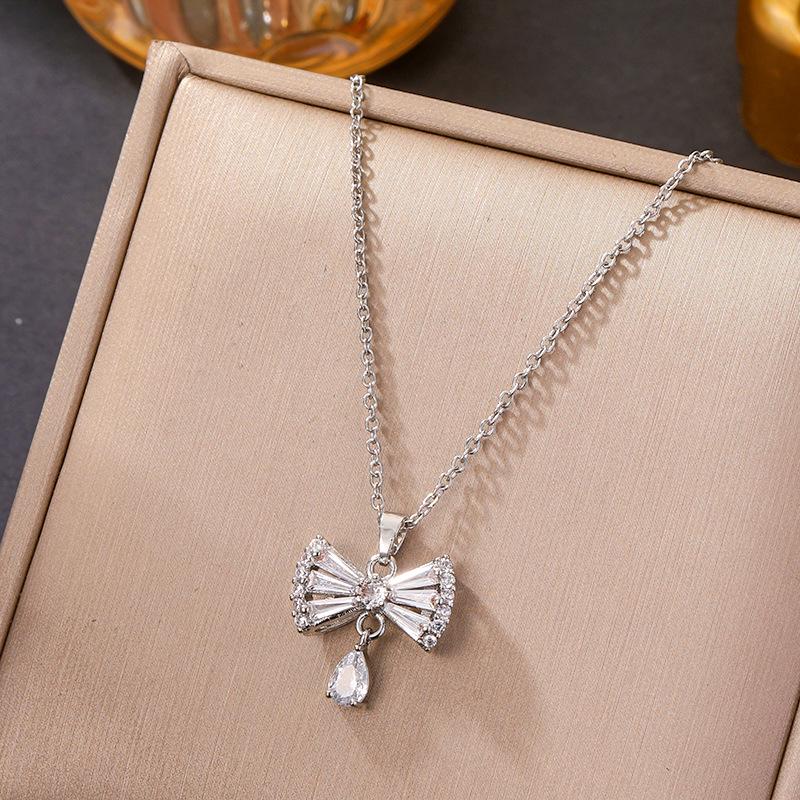 Korean Butterfly Tassel Luxury Diamond Titanium Steel Necklace - Women's Versatile Clavicle Jewelry