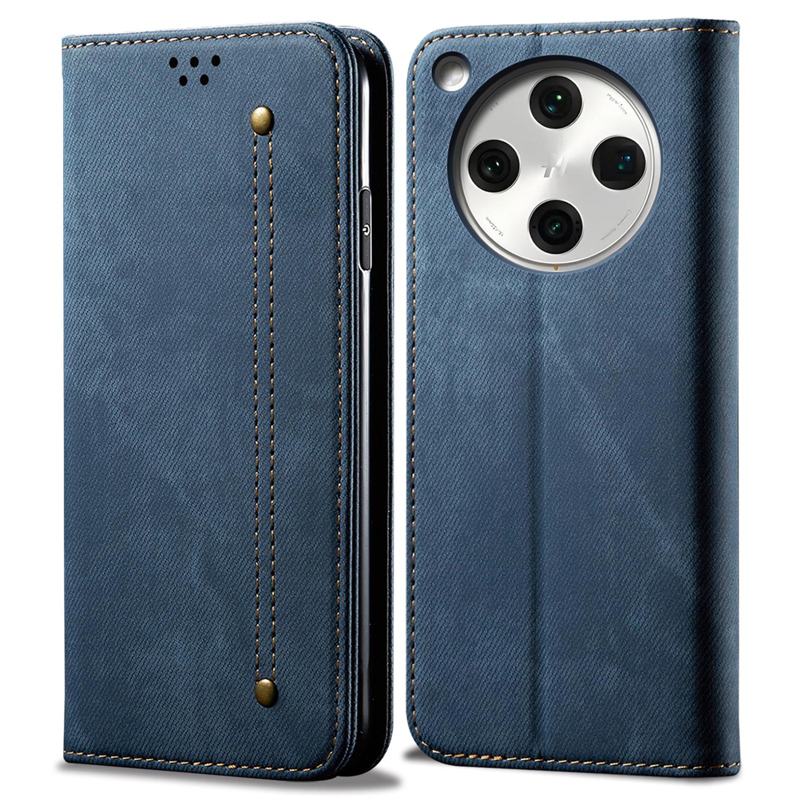 

For Oppo Find X8 Pro 5G Case Jeans Cloth Texture Anti-Scratch Leather Stand Phone Cover Blue