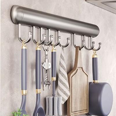 20-50cm Kitchen Hook Rack Space Aluminum Black/Grey Rack Spoon Storage Hook with Movable Hook Wall Mounted Wall Hook for Home