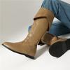 Women Mid Calf Boots Round Toe Flats Zipper Concise Design Ladies Fashion Casual Shoes Autumn Winter Khaki Brown 46