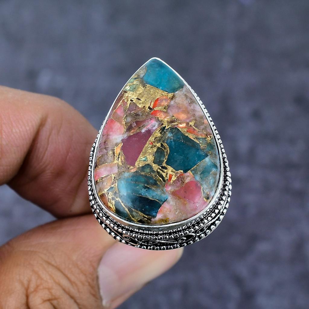 Natural Watermelon Tourmaline 925 Sterling Silver Jewelry Ring Size 9 ET-4811