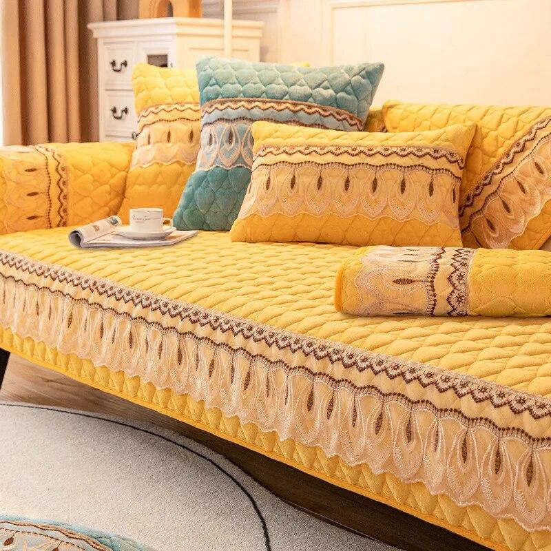 Winter Warm Sofa Cover Non-slip Plush Lace Sofa Cushion Universal Sectional Couch Cover Anti-dirty Sofa Towel for Living Room