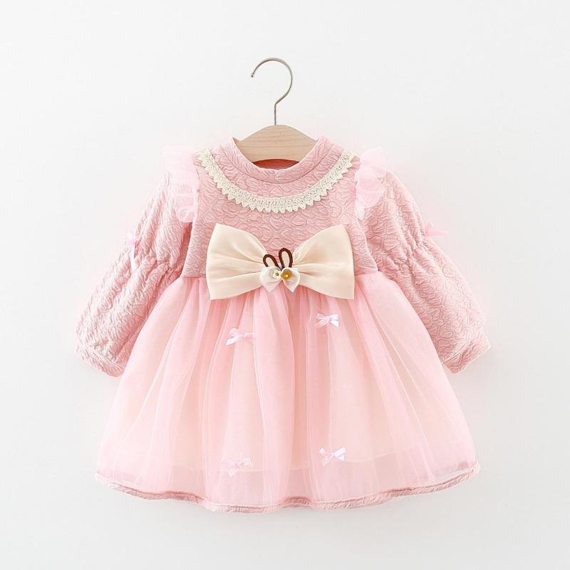 Baby Girls Dress Lolita Bow Patchwork Princess Dress Autumn Children's Dress