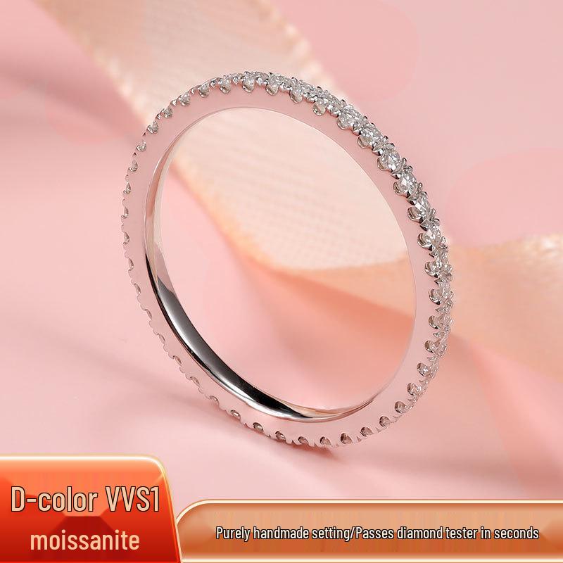 S925 Sterling Silver Moissanite Pavé Ring - Versatile Stackable Women's Design