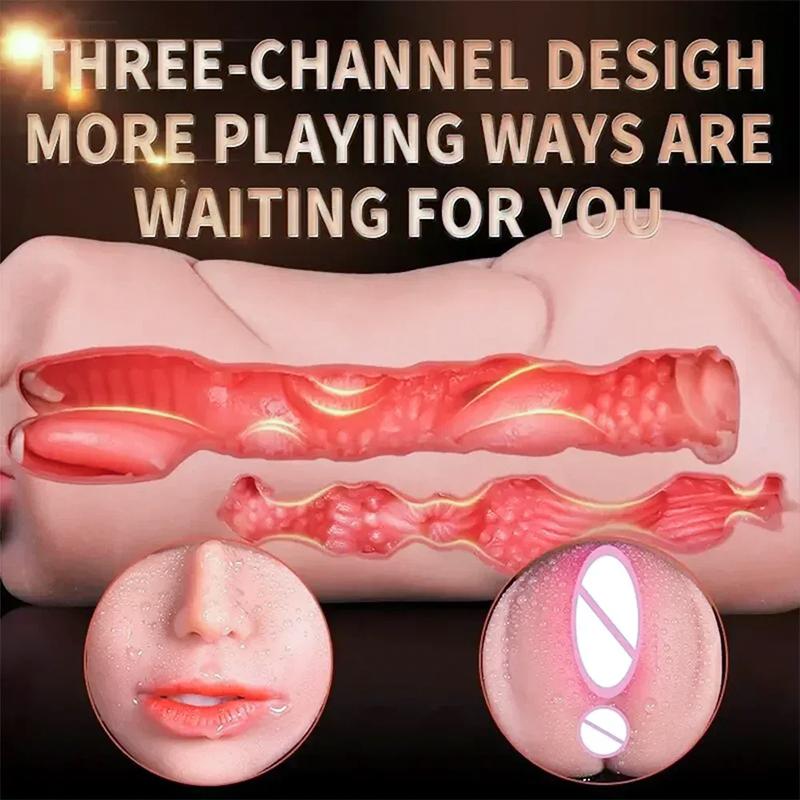1/3 in 1 Male Masturbator Pocket Pussy 3D Textured Sex Toy with Realistic Vaginal Tight Anus Stroker