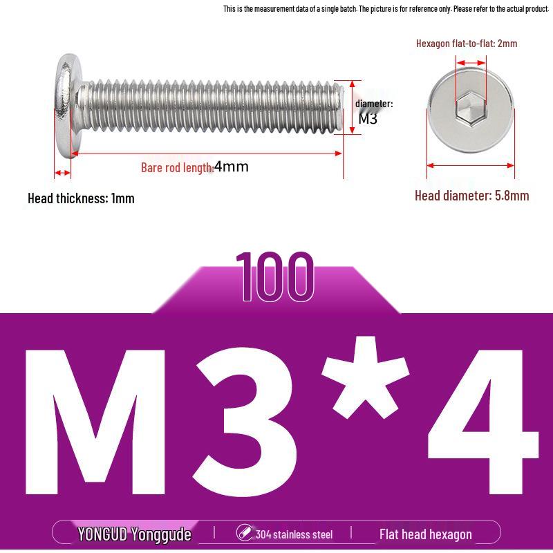 304 Stainless Steel Ultra-Thin Flat Head Hex Socket Bolt, M2-M12