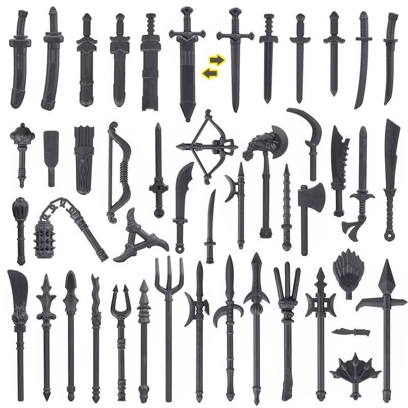 MOC Military Movie Figure Medieval Weapon Building Block Scabbard Sword Ax Hammer Bow Arrow Kit Gun Fan Mini Toy Brick Gift K038