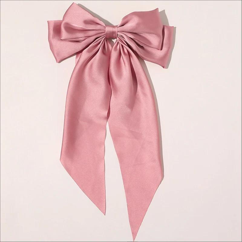 Elegant Women Bow Ribbon Hair Clip Fashion Simple Solid Satin Spring Clip Hair Pin Retro Headband Clips Girls Hair Accessories