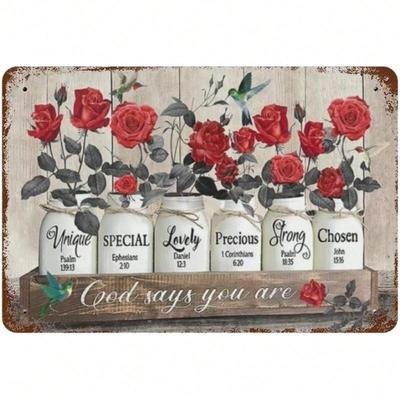 Vintage Rose Metal Wall Decor Rustic Tin Sign Farmhouse Home Bathroom Art Picture