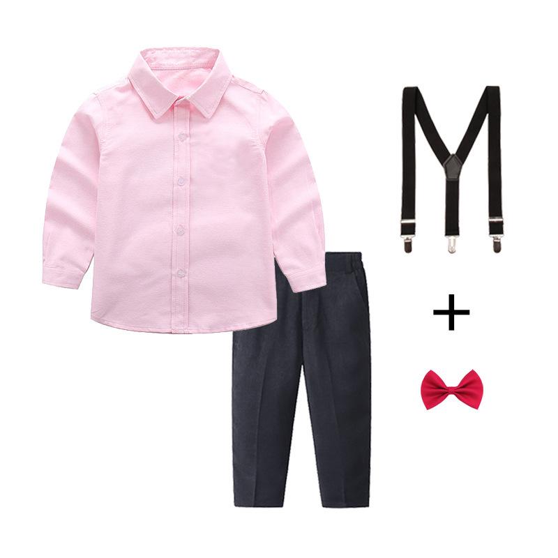 Boys' White and Blue Long-Sleeved Shirt & Black Long Pants Set Performance Costume
