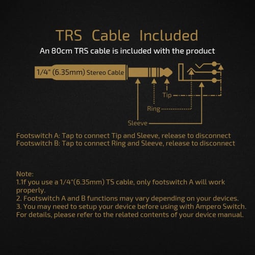 Hotone Dual Footswitch Pedal, Momentary 2-Way Pedal, Footswitch Controller, Ampero Switch, 6.35mm