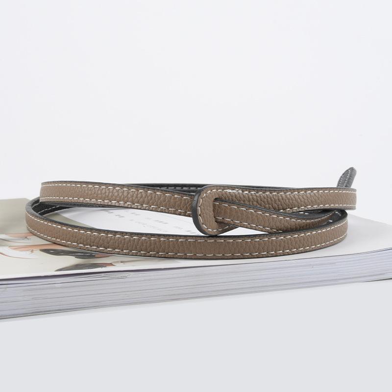 First Layer Cowhide Lychee Pattern Genuine Leather Women's Thin Belt Dual-purpose Small Belt Women's Dress High-end Decoration Summer