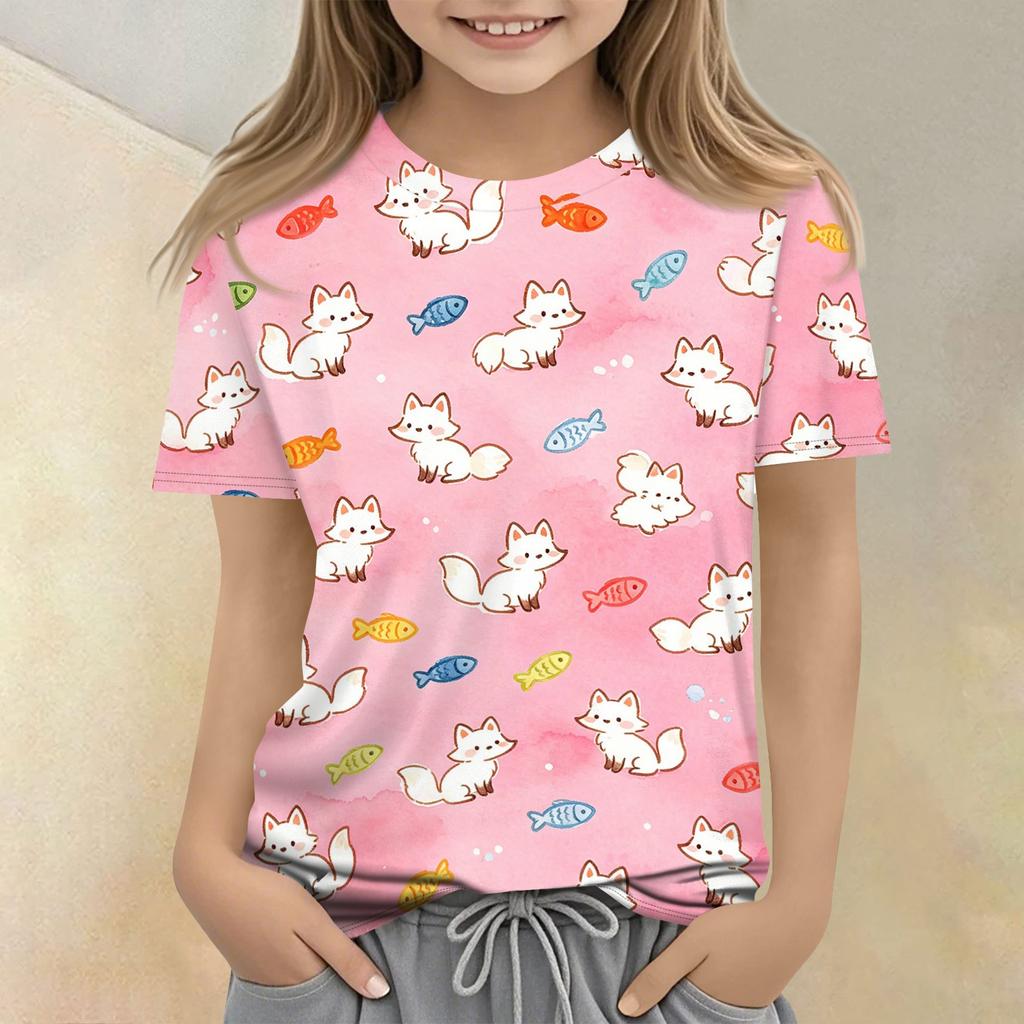 Kids Animal Print Crew Neck Short Sleeve Casual Loose Fit T Shirt Top Soft Comfortable Fabric Suitable for Everyday Wear