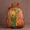 Retro Backpack Handmade Embossing Genuine Leather Bagpack Women Bag First Layer Cowhide Floral Travel Bags