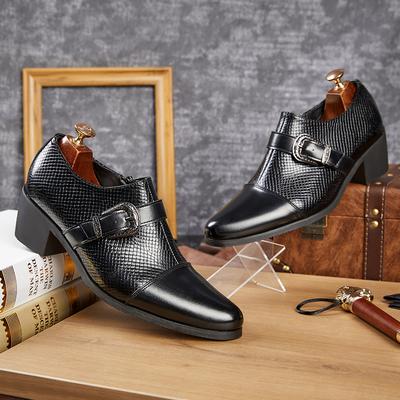 Sapatos de Couro com Salto Design de Moda Fivela Retrô Sapatos de Vestido de Casamento Masculinos Slip-On Sapatos Formais para Homens Zapatos De Cuero Hombre