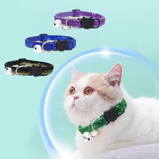 Yousheng Bling Cat Collar Breathable Fade-less Pet Supplies Kitty Sequin Collar with Bell for Dog
