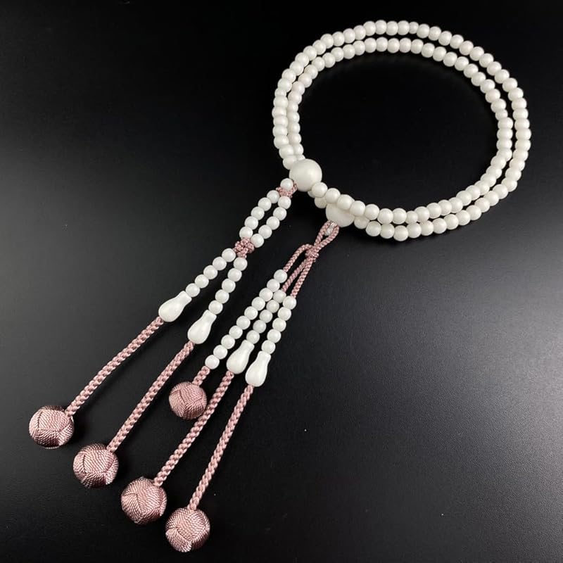 Myorenka für Soka Gakkai Gebetsperlen, neue elfenbeinfarbene PC-Kugel-Shaku, Größe M, Unisex-Mala-Perlen + Mala-Perlen-Set, Odamaki, Sanskrit, Tenbou, SGI-Gebetsperlen