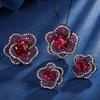 Jewelry Copper Bottom Gold-Plated Simulation Red Corundum Flower Black Gold Suit Female 10-8Mm