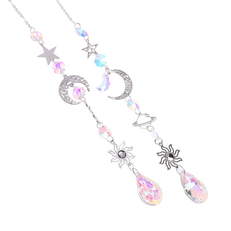 1Pc  Wind Chime Moon Sun Star Catcher Diamond Prisms Pendant Dream Catcher Rainbow Hanging Drop Home Windchime