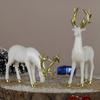 Two-piece set of white Christmas reindeer statue ornaments with golden antlers and horn decorations, suitable for Christmas, Valentine's Day,