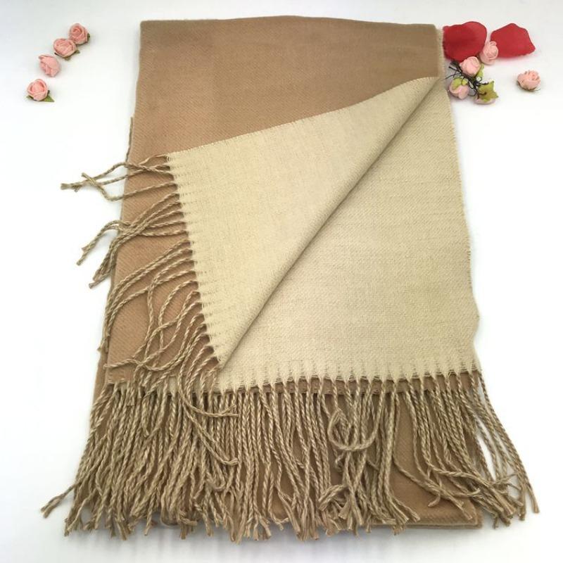 Double-sided solid color imitation cashmere winter new scarf women's tassel thickened two-color versatile warm shawl fashion scarf