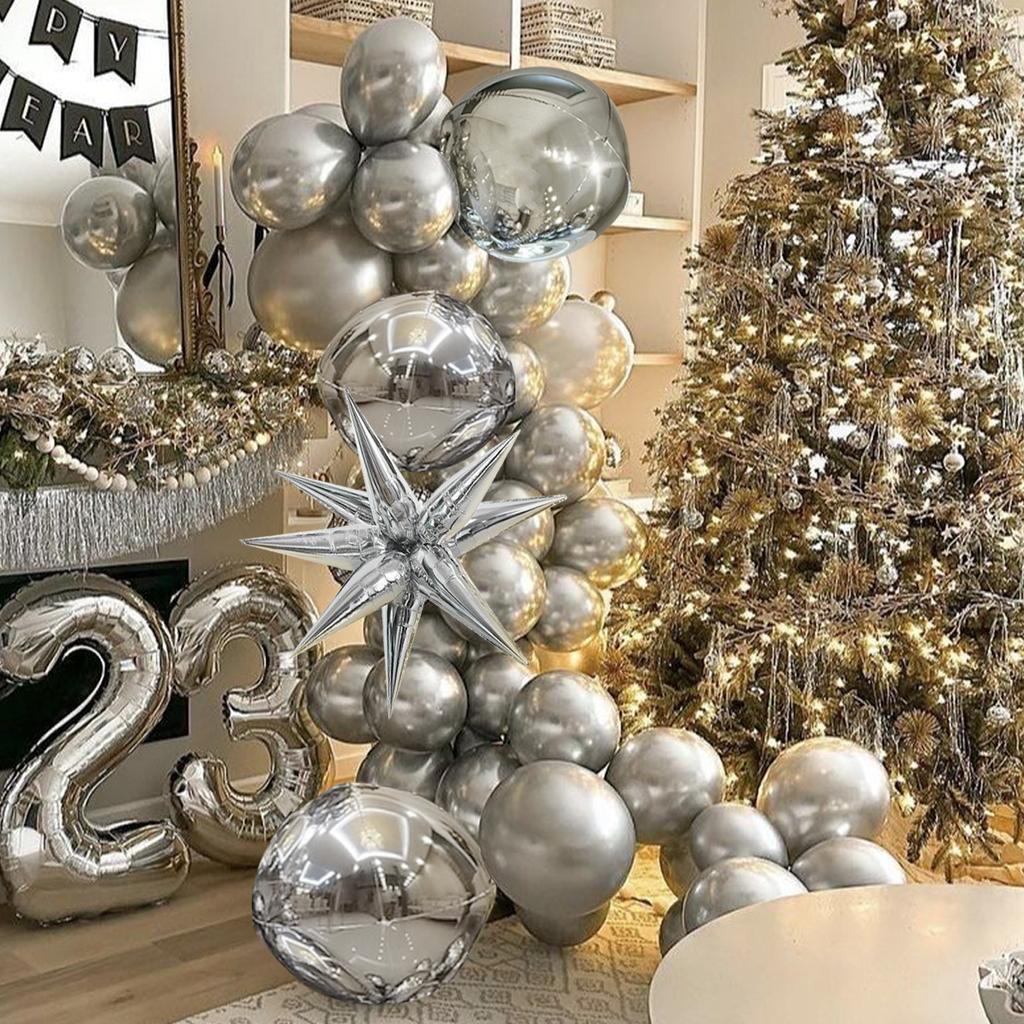 1set Silver Theme Balloon Set, Birthday Party, Wedding, Anniversary, New Year Party, Photo Props Decoration Supplies