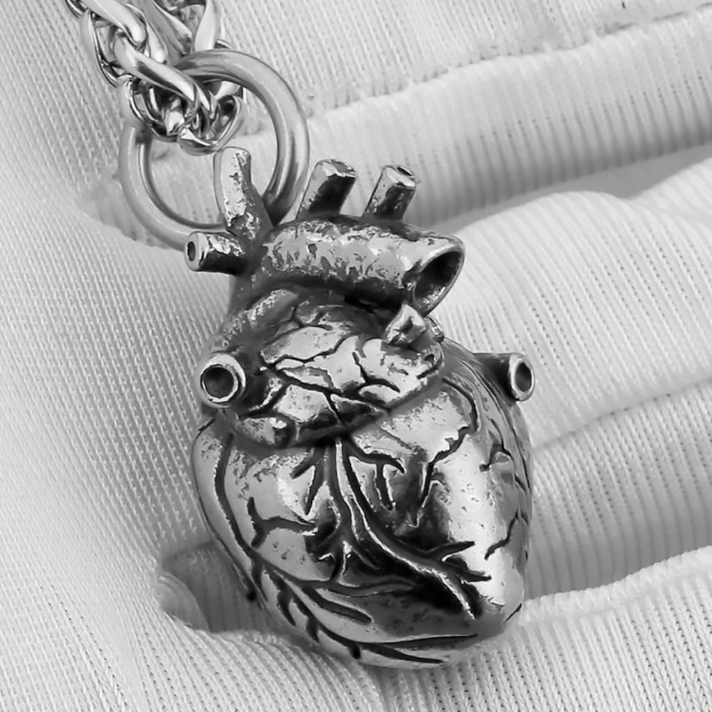 Minimalist Heart Necklace Stainless Steel Jewelry Punk Hip Hop Vintage Charm Pendant for Men Women Fashion