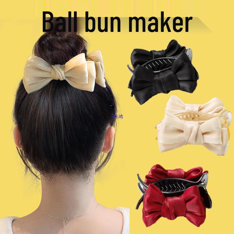 

Шелковая заколка для волос в виде банта Sense для женщин - Украшение для высокого хвоста Champagne Bowknot Claw Clip x1