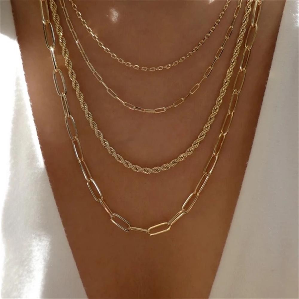 Classic Gold Multilayered Necklace for Women Vintage Silver Geometric Pendant Necklaces Butterfly Choker Jewelry