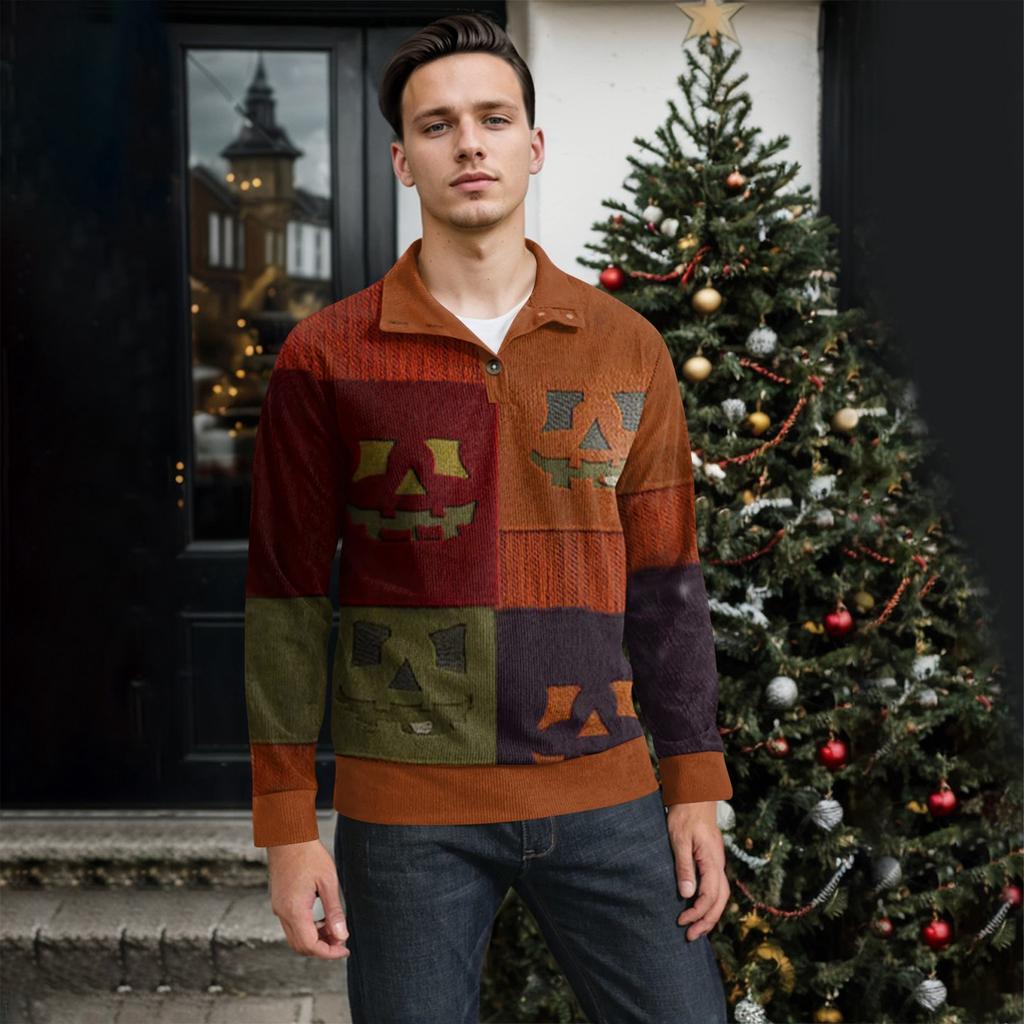 Men's Halloween Printed Corduroy Button Shirt