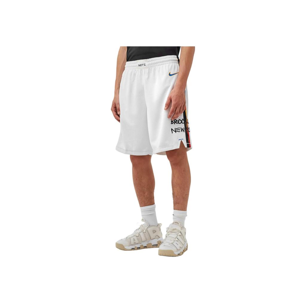 Nike NBA Graffiti Sportswear Basketball Shorts, Brooklyn Nets Fan Edition Men Bottoms White DO9649-100