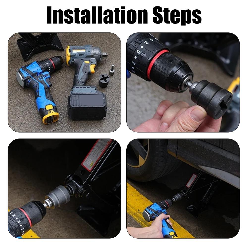 Heavy Duty Jack Socket Drill Adapter Scissor Jack Adapter for Electric Drill Impact Wrench Car Jack Lifting Tool Accessory