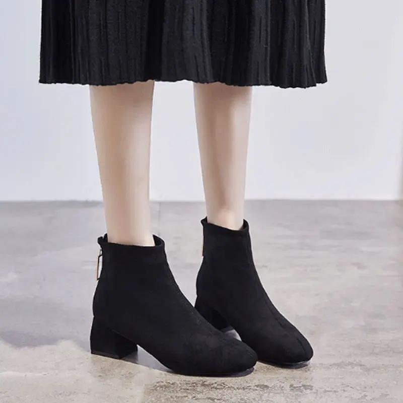Fashion Ankle Boots for Women Zip Chunky Heel Soft Plus Big Size Booties Sale On Promotion Goth Large Warm Autumn Hot Woman Short Shoes