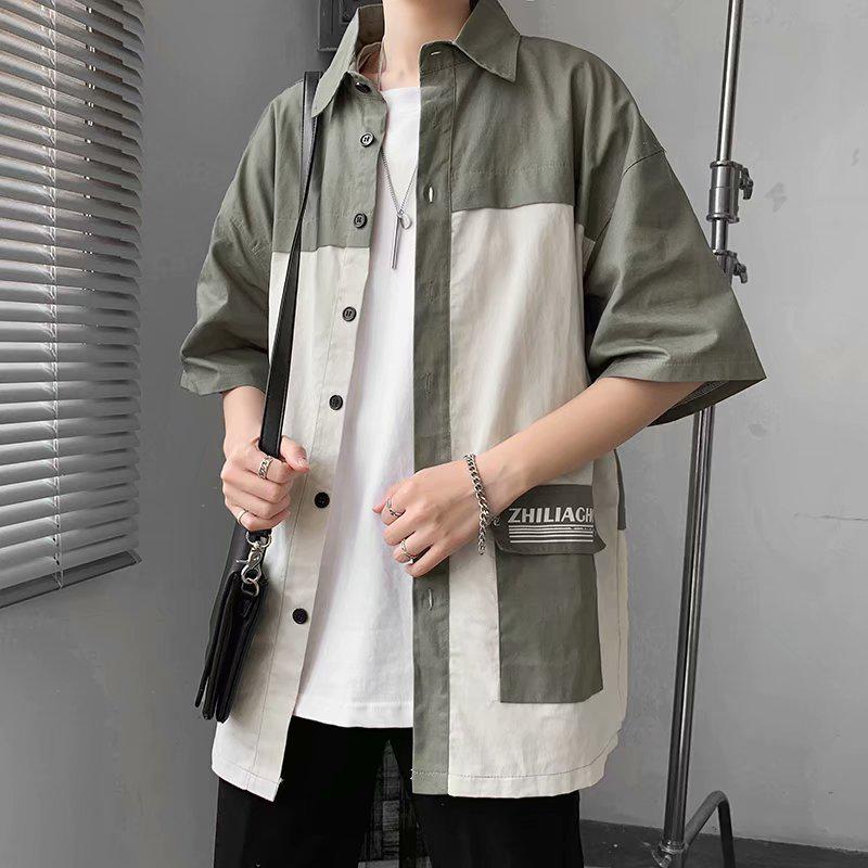 

Мужская модная повседневная рубашка с рукавом средней длины в гонконгском стиле 2XL