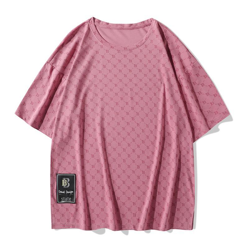 

Унисекс Тяжелая Футболка с Круглым Вырезом Свободного Кроя Большого Размера с Половиной Рукава XXXL розовый