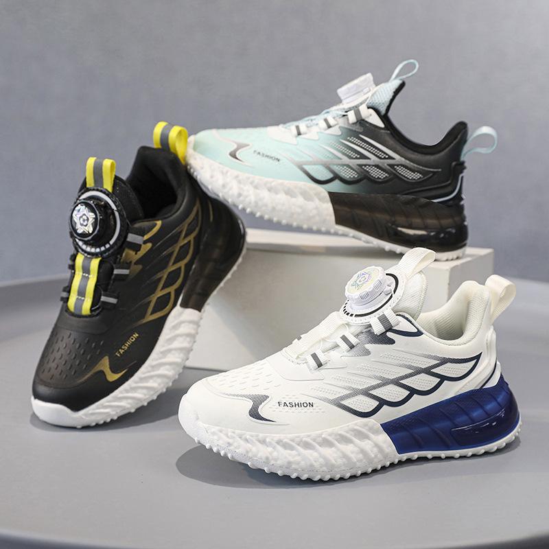 2025 Students Boys Sports Shoes Autumn New Leather Waterproof Lightweight Shock Absorption Rotating Buckle Primary School Shoes