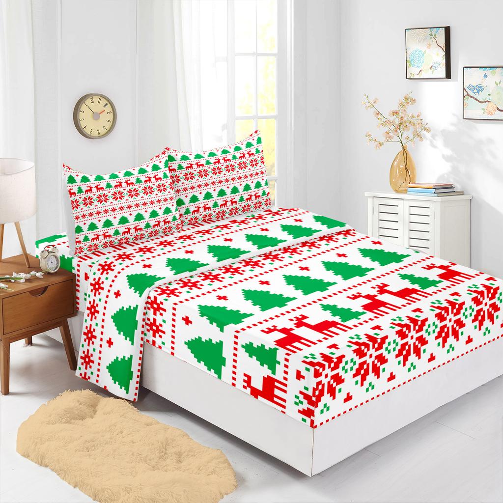Four-Piece Mattress Set Christmas Bedding Printed Mattress Protective Cover
