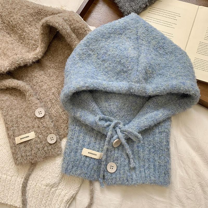 Balaclava hat color multiple choice sewing woven mark personalized design scarf integrated wool hat exclusive