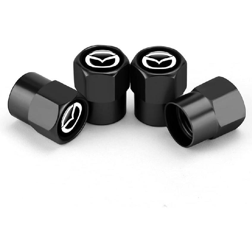 Hisport Hex 016 Black 4pcs Universal Car Tire Valve Stem Caps Air Cover Fit Mazda Accessories