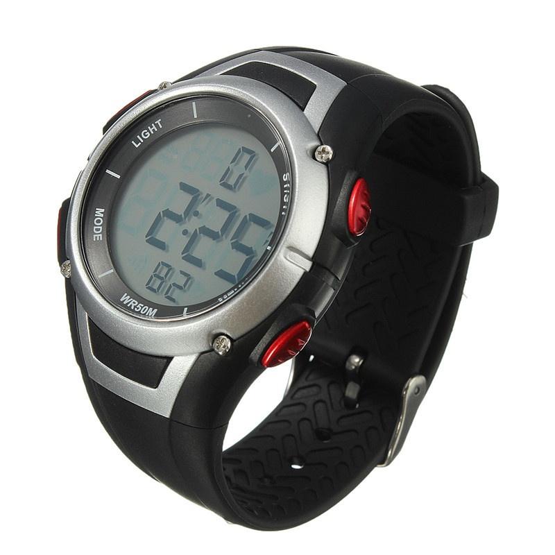 

Спортивные цифровые часы с пульсометром и беспроводным нагрудным ремнем, водонепроницаемые чёрный