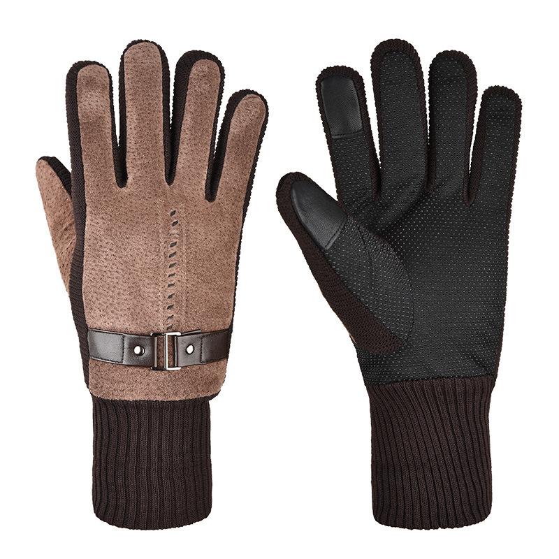 

Перчатки из свиной кожи, мужские, новые, осенние и зимние, лыжные перчатки, перчатки для велоспорта на открытом воздухе, кожаные перчатки, теплые и утолщенные, противоскользящие Average size