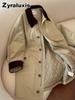 Damen French Casual Übergroßer Wollmantel mit Polokragen in Khaki für Herbst Winter