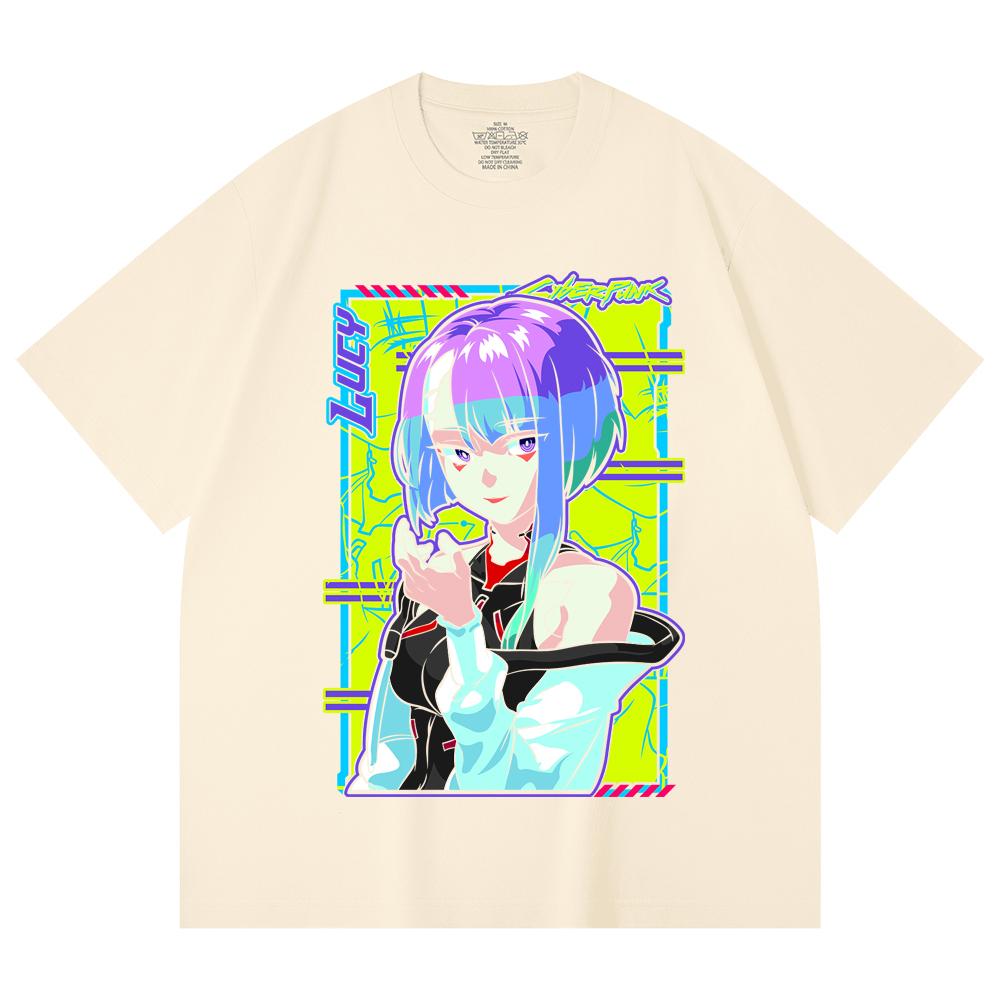 230 g/m² 100% Baumwolle Cyberpunk Edgerunners V8 Lucy Druck Unisex Schweres Baumwoll-T-Shirt