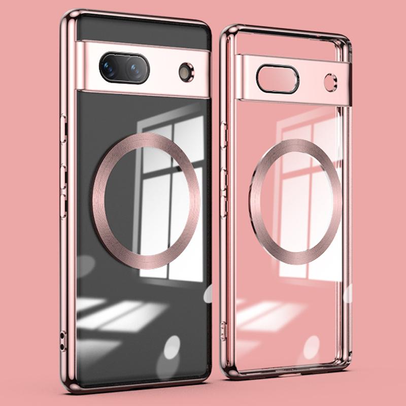 

Magnetic Clear Case for Google Pixel 7a,TPU Electroplated Phone Cover with Lens Protector Rose Gold