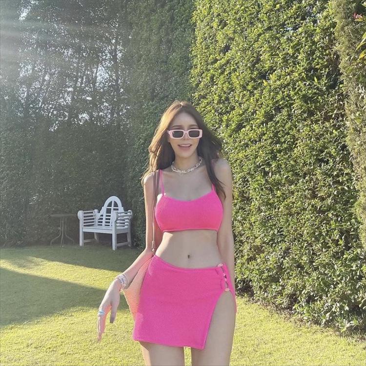 

Корейский стиль Дондэмун Раздельный купальник-юбка: Консервативный, Стройнящий Высококлассный Женский Купальник Extra Large маджента