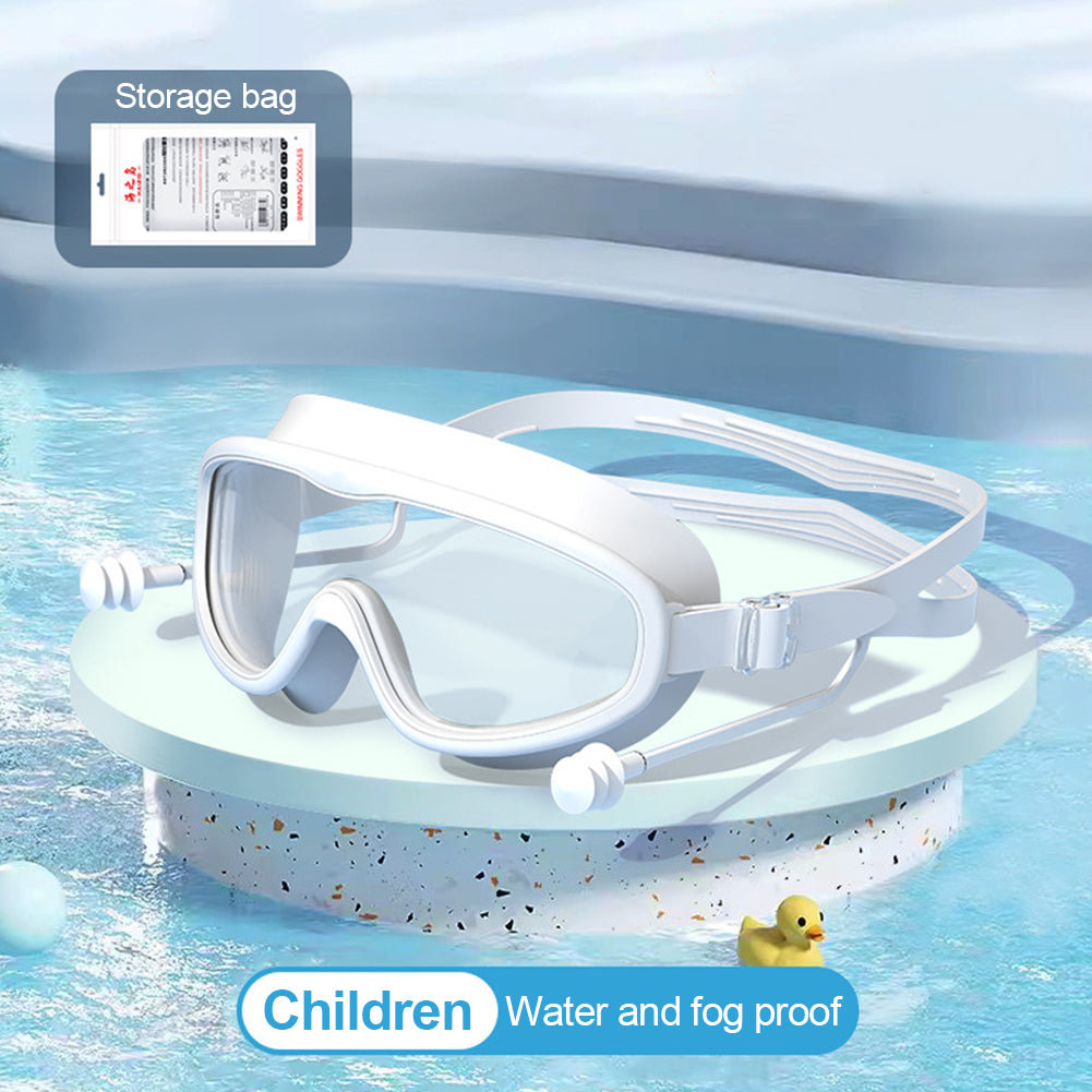 Large Frame Swimming Goggles with Earplugs for Kids High Quality Children's Antifog Swim Pool Glasses Waterproof HD Swim Eyewear