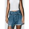 Summer New Product Women's Clothes French Style Bow Belt High Waist Paper Bag Type Denim Casual Shorts 4730003
