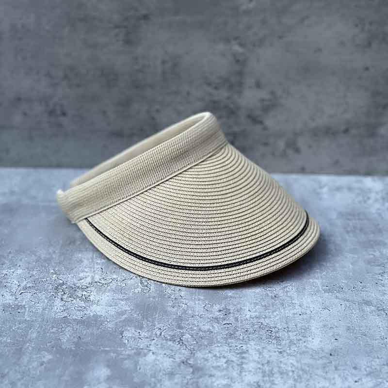 Summer Striped Contrasting Color Brim Fine Grass Braided Hairpin Type Empty Top Hat Women'S Tide Travel Sunscreen Sunshade Straw Hat