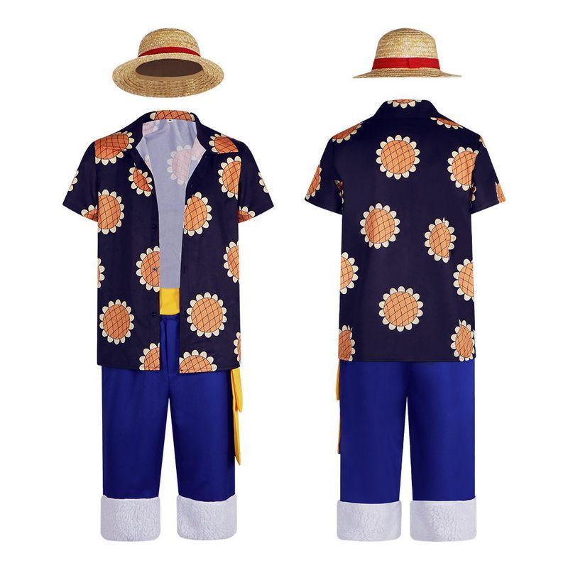 One Piece Cosplay Outfit Luffy Style Sunflower Short-Sleeve Casual Shirt Cosplay Costume Stage Performance Outfit